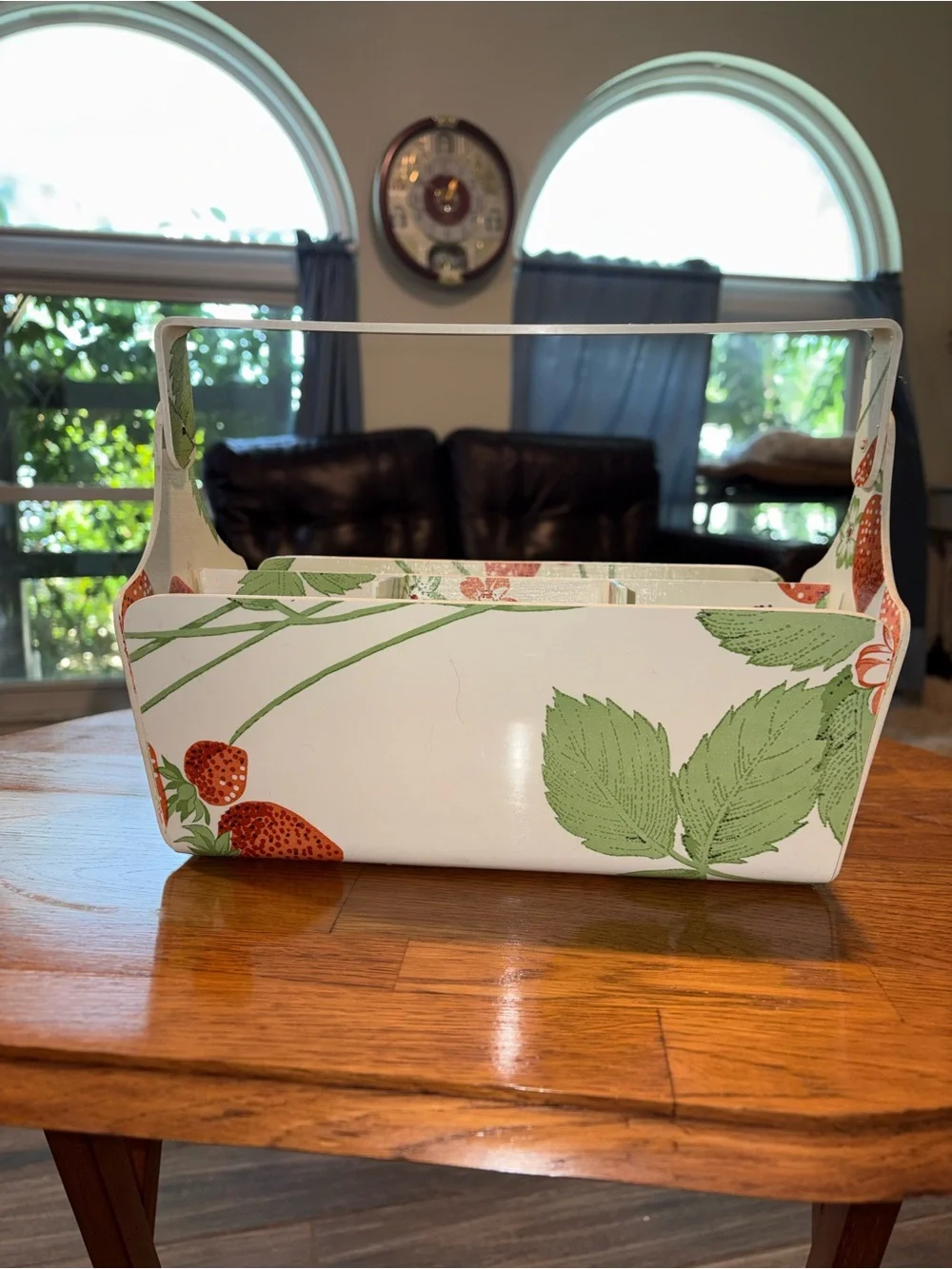 Strawberry Print Storage Caddy Handled Vintage 1970’s Top of the Table By Karen
